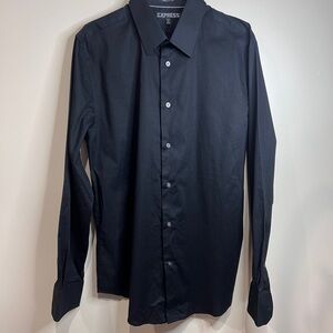 Express Mens Black Dress Shirt Modern Fit 16 16.5 L Button Down